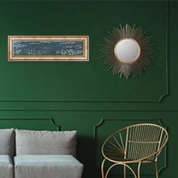 «Кувшинки (1914-1926) 3» в интерьере классической гостиной с зеленой стеной над диваном
