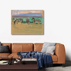 «Zebras» в интерьере современной гостиной над диваном
