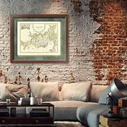 «Карта Азиатской России, 1824г. 1» в интерьере гостиной в стиле лофт с кирпичной стеной