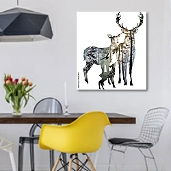 «Семья оленей» в интерьере столовой в скандинавском стиле с яркими деталями