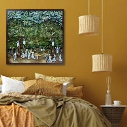«Miraculous Vision of the Virgin in the Orange Orchard, 1996» в интерьере спальни  в этническом стиле в желтых тонах