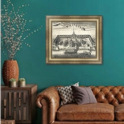 «Вид Адмиралтейской верфи в Санкт-Петербурге 2» в интерьере гостиной в оливковых тонах