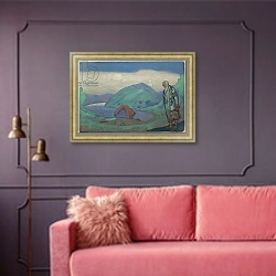 «The Sage, décor and costume design for Stravinsky's ballet 'Le Sacre du Printemps', 1944» в интерьере гостиной с розовым диваном