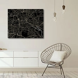 «План города Берлин, Германия, в черном цвете» в интерьере белой комнаты в скандинавском стиле над комодом