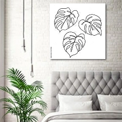 «Листья пальмы из линий» в интерьере спальни в скандинавском стиле над кроватью