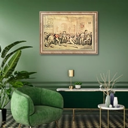 «Angelo's Fencing Room, pub. 1787» в интерьере гостиной в зеленых тонах