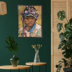 «Portrait of a Boy» в интерьере в этническом стиле с зеленой стеной