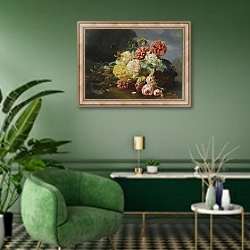 «Flower still life» в интерьере гостиной в зеленых тонах