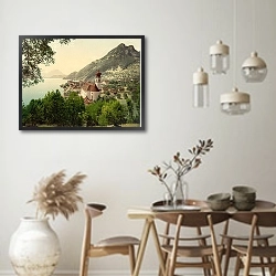 «Швейцария. Город Герзау и гора Пилатус» в интерьере столовой в стиле ретро