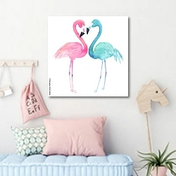 «Два акварельных фламинго» в интерьере детской комнаты для девочки в пастельных тонах