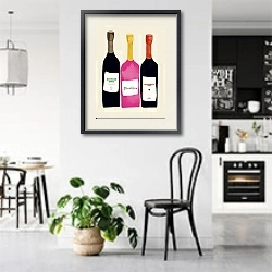 «Different types of wine» в интерьере современной кухни с кирпичной стеной