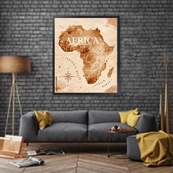 «Карта Африки» в интерьере в стиле лофт над диваном