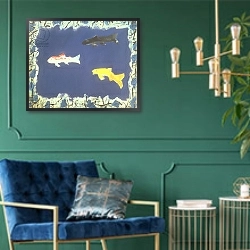 «Ornamental Fish» в интерьере в классическом стиле с зеленой стеной