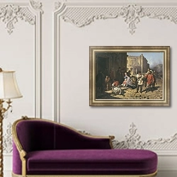 «В осажденном Севастополе. 1862» в интерьере гостиной в оливковых тонах