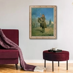 «Savoyard with a Marmot, 1715-16» в интерьере гостиной в бордовых тонах
