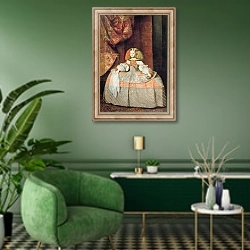 «The Infanta Margarita of Austria, c.1665» в интерьере гостиной в зеленых тонах