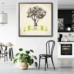 «Иллюстрация с оливковым деревом» в интерьере современной светлой кухни