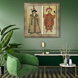 «Дадон и Шамаханская царица» в интерьере гостиной в оливковых тонах