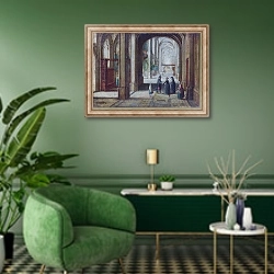 «Интерьер готической церкви» в интерьере гостиной в зеленых тонах