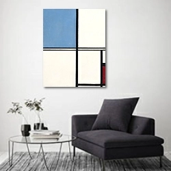 «Composition with Blue and Red» в интерьере в стиле минимализм над креслом