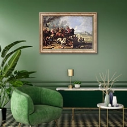 «Battle Scene 4» в интерьере гостиной в зеленых тонах