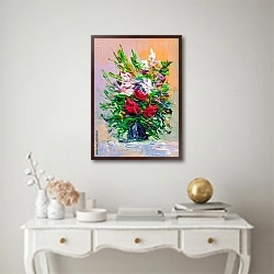 «Абстрактный букет полевых цветов в вазе» в интерьере в классическом стиле над столом