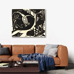 «Two Mythical Animals» в интерьере современной гостиной над диваном