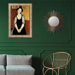 «Portrait of Thora Klinckowstrom» в интерьере классической гостиной с зеленой стеной над диваном