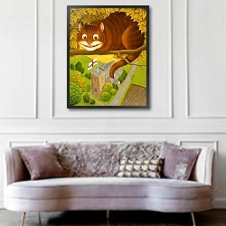 «The Cheshire Cat at Daresbury» в интерьере гостиной в оливковых тонах