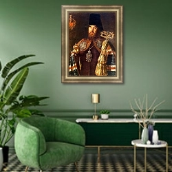 «Архиепископ Алексей Кулебяка» в интерьере гостиной с розовым диваном