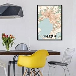«Цветная карта Мельбурна» в интерьере столовой в скандинавском стиле с яркими деталями