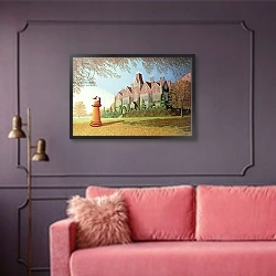 «Heritage» в интерьере гостиной с розовым диваном
