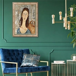 «Portrait de Jeanne Hebuterne» в интерьере в классическом стиле с зеленой стеной