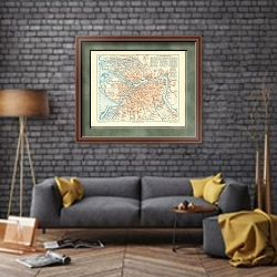 «Карта Санкт-Петербурга, конец 19 в.» в интерьере в стиле лофт над диваном
