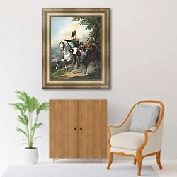 «Конный портрет Александра I» в интерьере гостиной в оливковых тонах