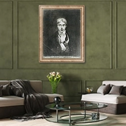 «Self portrait, 1798» в интерьере гостиной в оливковых тонах