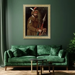 «Portrait of Yermak Timofeyevich, 1700-50» в интерьере зеленой гостиной над диваном