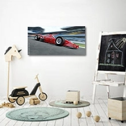 «Гоночный болид Формулы-1 » в интерьере детской комнаты для мальчика с самокатом