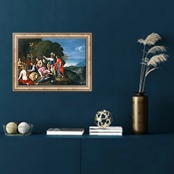«Athene and the Nine Muses at the Wells of Hipokrene, 1624» в интерьере в классическом стиле в синих тонах