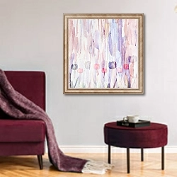 «Абстрактный акварельный фон с тюльпанами» в интерьере гостиной в бордовых тонах