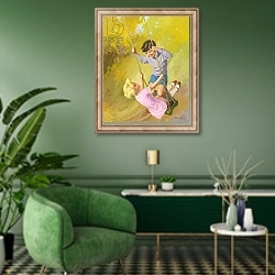 «Boy and girl on a swing» в интерьере гостиной в зеленых тонах