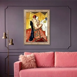 «The Yellow Screen,» в интерьере гостиной с розовым диваном