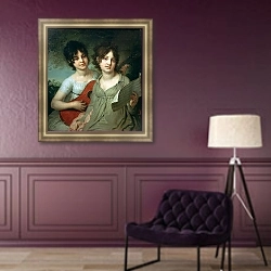 «Portrait of A. and V. Gagarin, 1802» в интерьере гостиной с розовым диваном