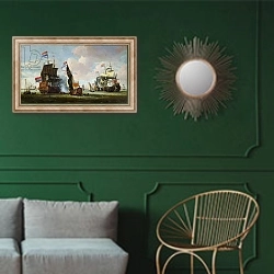 «The Arrival of Michiel Adriaanszoon de Ruyter in Amsterdam» в интерьере классической гостиной с зеленой стеной над диваном