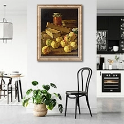 «Still life with apples, pots of jam and boxes of cake» в интерьере современной светлой кухни