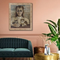 «The Cat Girl» в интерьере классической гостиной над диваном