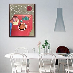 «Солнце и тыквы-горлянки» в интерьере светлой кухни над обеденным столом