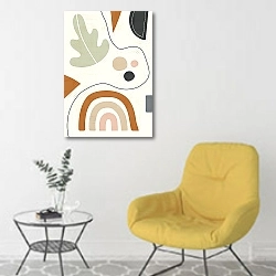 «Ореховый капучино, часть 3» в интерьере комнаты в скандинавском стиле с желтым креслом