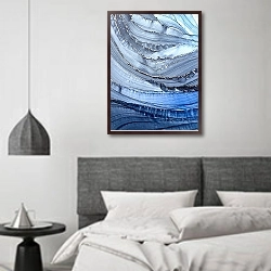 «Абстракция «Морозная зима» 3» в интерьере спальне в стиле минимализм над кроватью