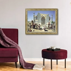 «Торжествуют. 1871-1872» в интерьере гостиной в бордовых тонах